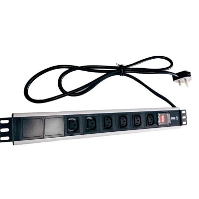 Reverse PDU 1.5U, 6 Way, 220V-250V, 13A, IEC C13 PDU, UK Plug, 2m Cable, With Switch & Overload Protection